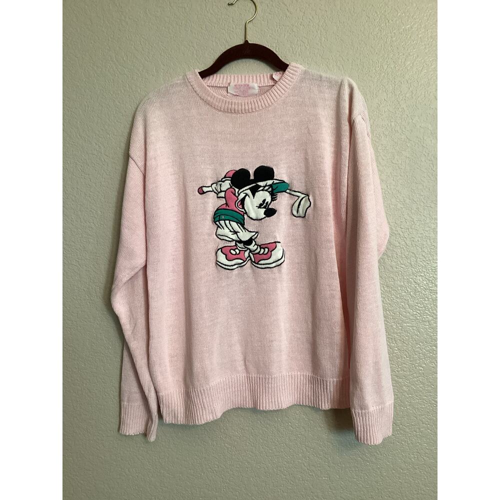 Vintage 90s Aurea Disney Minnie Mouse Pink Golf Lightweight Knit Sweater M